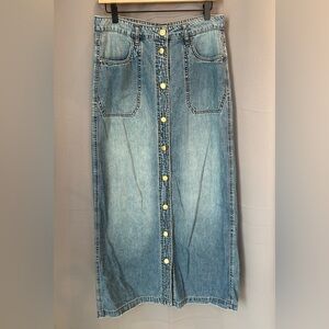 Kut from the Cloth | Rose Denim Button- Front Maxi Skirt | Size 8 | Medium Wash